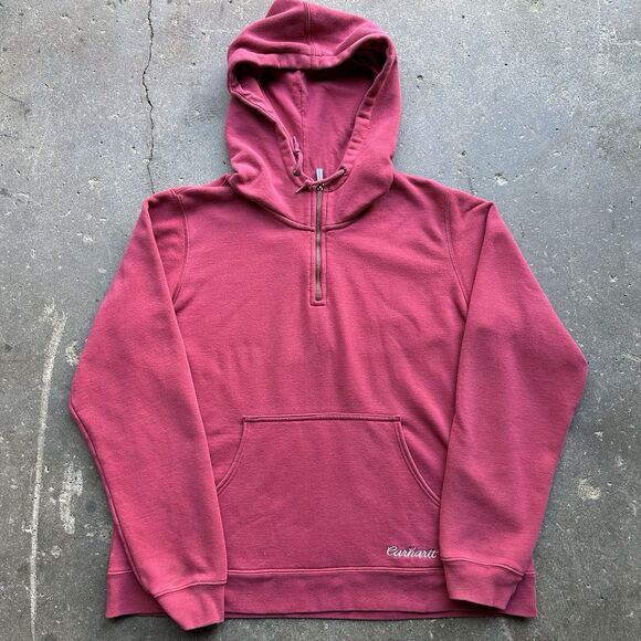 Carhartt Women’s Hoodie XXL 20 Pink Half Zip Pullover Sweatshirt Kangaroo Pocket - Picture 1 of 9